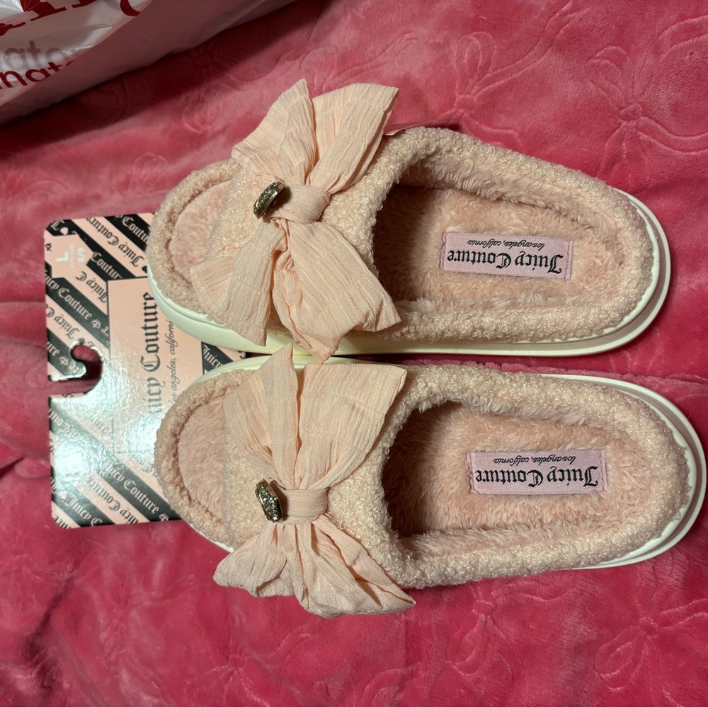 Juicy Couture Pink Plush Slippers